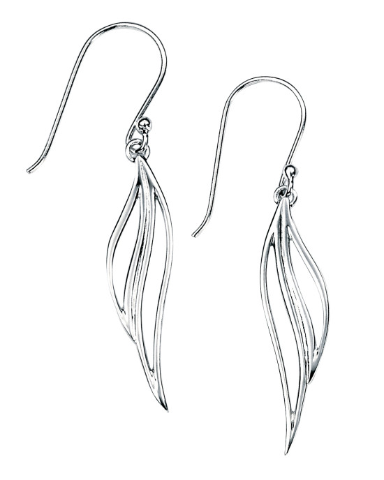 Silver Open Leaf Drop Earrings