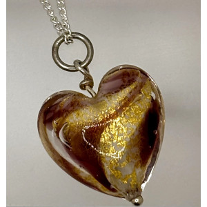 Purple and Gold Swirl Murano Glass Heart Pendant