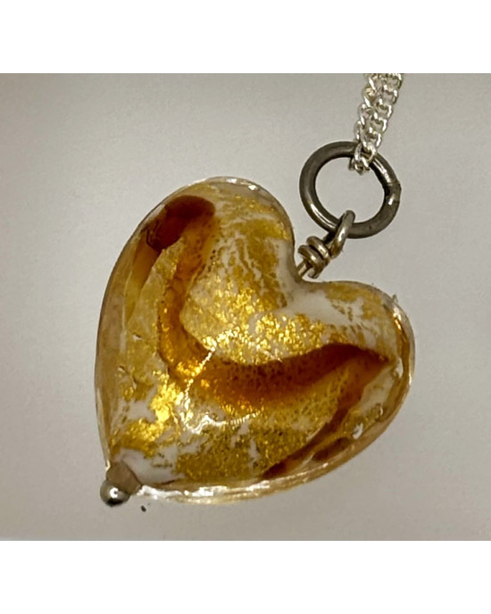 Topaz and Gold Foil Murano Glass Heart Pendant