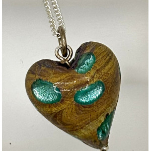 Gold and Green Spot Murano Glass Heart Pendant