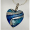 Blue and Silver Swirl Murano Glass Heart Pendant