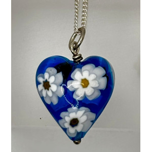 Blue Millefiore Murano Glass Heart Pendant